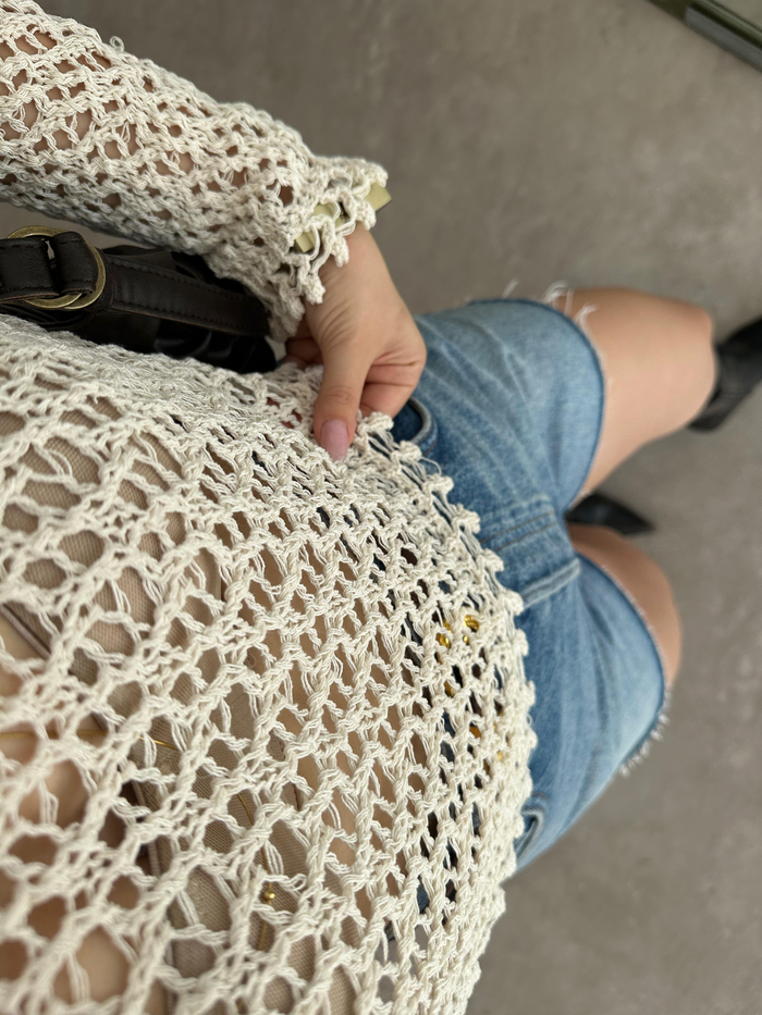 MNG Orj. Örgü Ekru Bluz