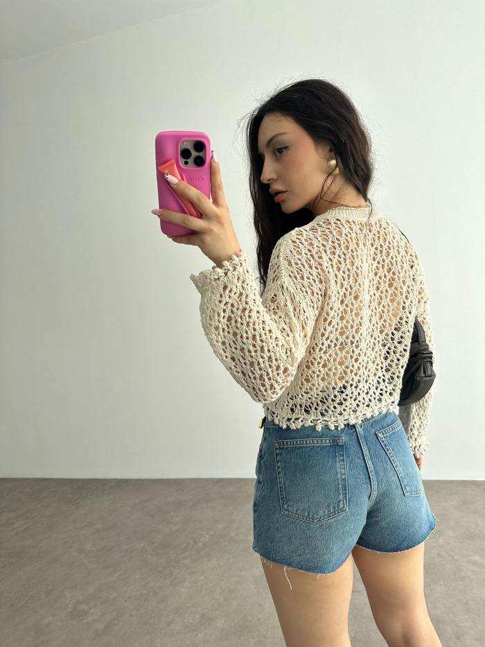 MNG Orj. Örgü Ekru Bluz