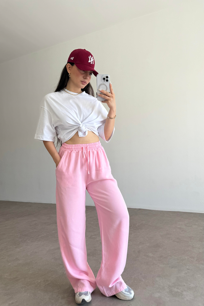 Mssmo Yüksel Bel Pamuk Tensel Pembe Pantolon
