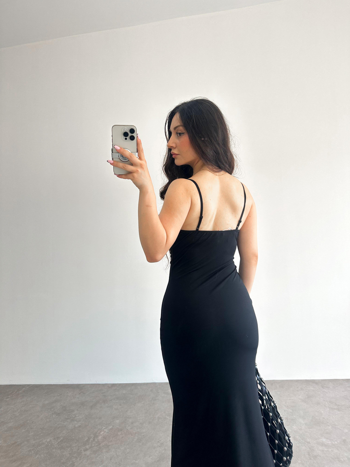 Na-Kd Orijinal Basic Drapeli Siyah Elbise