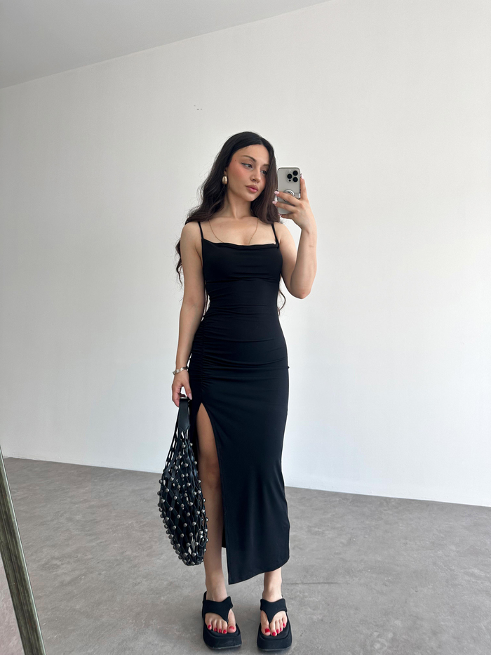 Na-Kd Orijinal Basic Drapeli Siyah Elbise