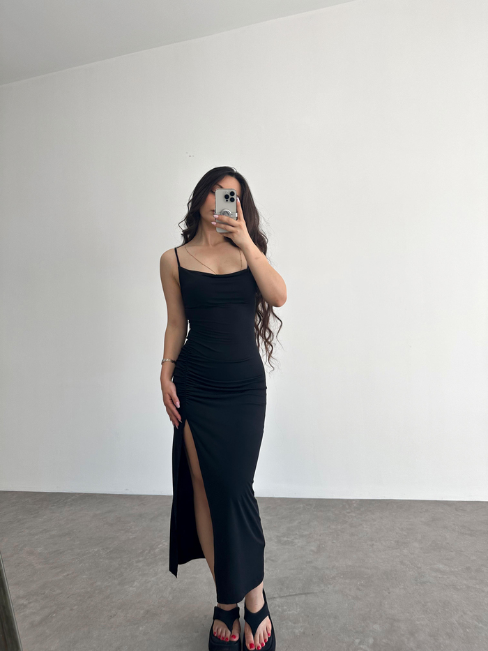 Na-Kd Orijinal Basic Drapeli Siyah Elbise