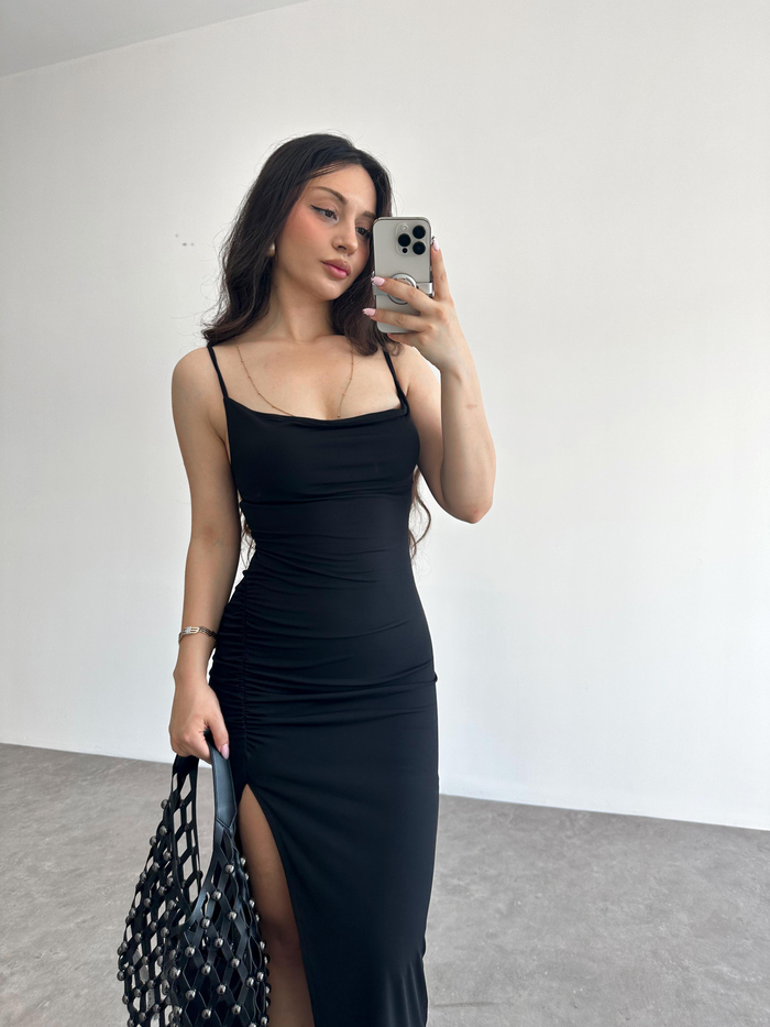 Na-Kd Orijinal Basic Drapeli Siyah Elbise