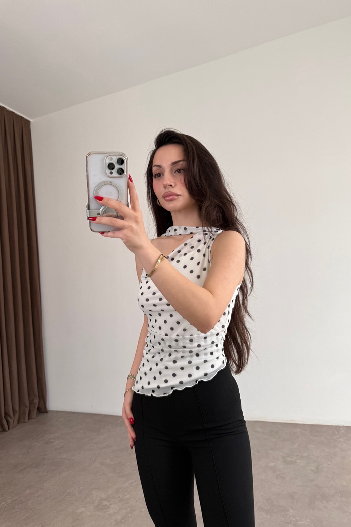 Orijinal Marka Şal Detaylı Puantiyeli Bluz 