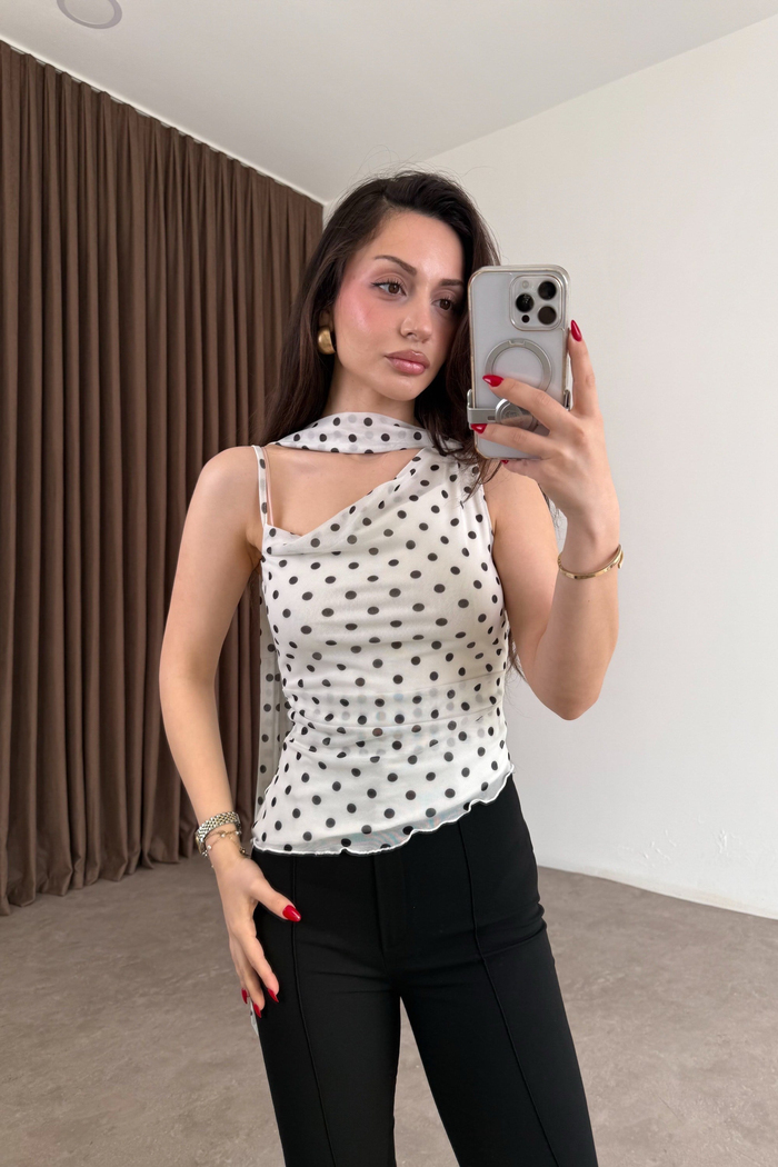 Orijinal Marka Şal Detaylı Puantiyeli Bluz 