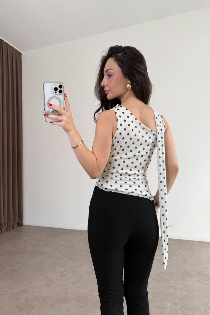 Orijinal Marka Şal Detaylı Puantiyeli Bluz 