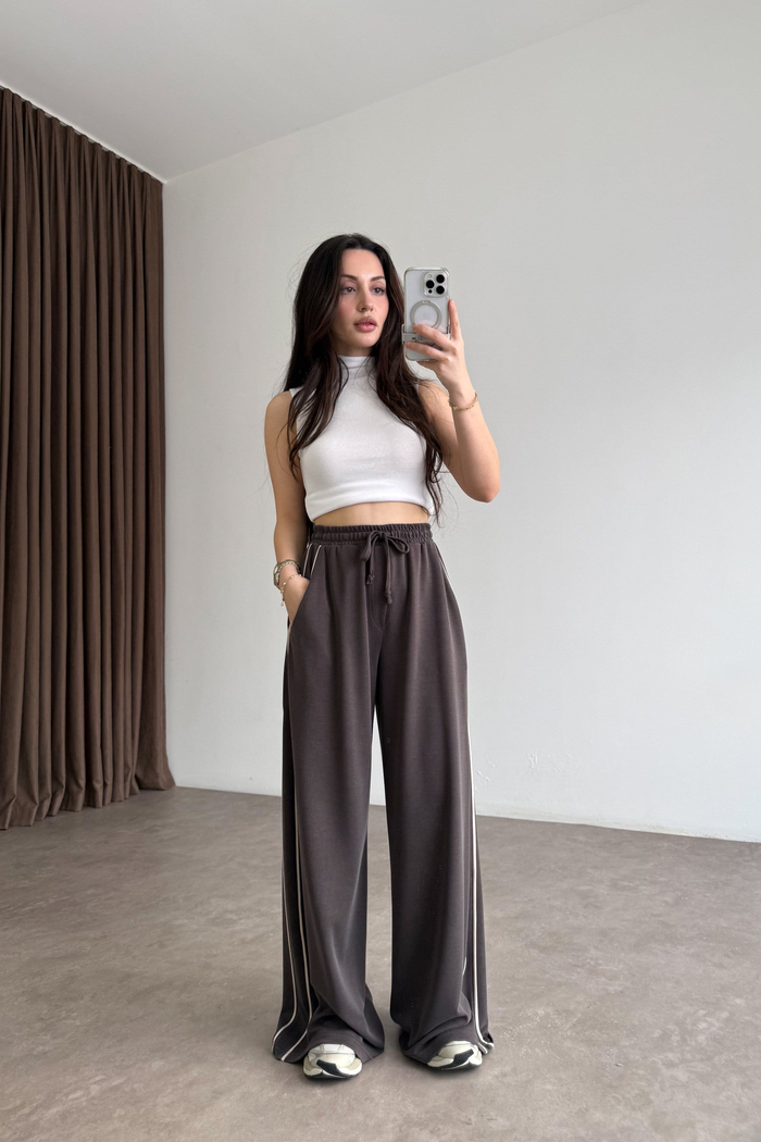 Oys. Modal Çizgili Kahve Eşofman Altı