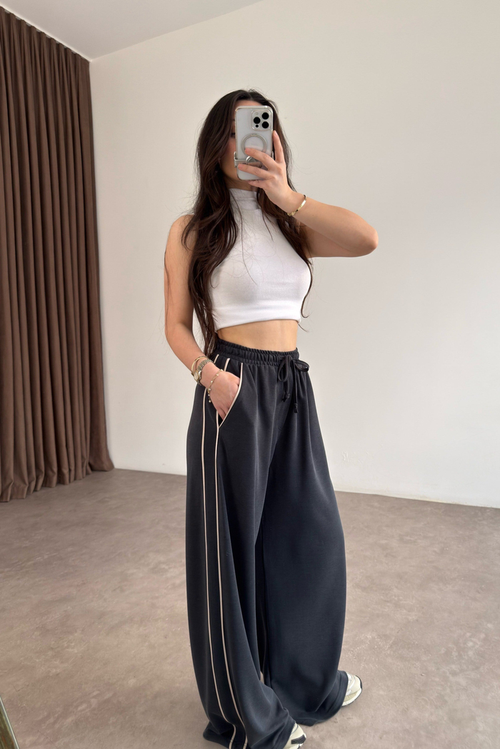 Oys. Modal Çizgili Antrasit Eşofman Altı