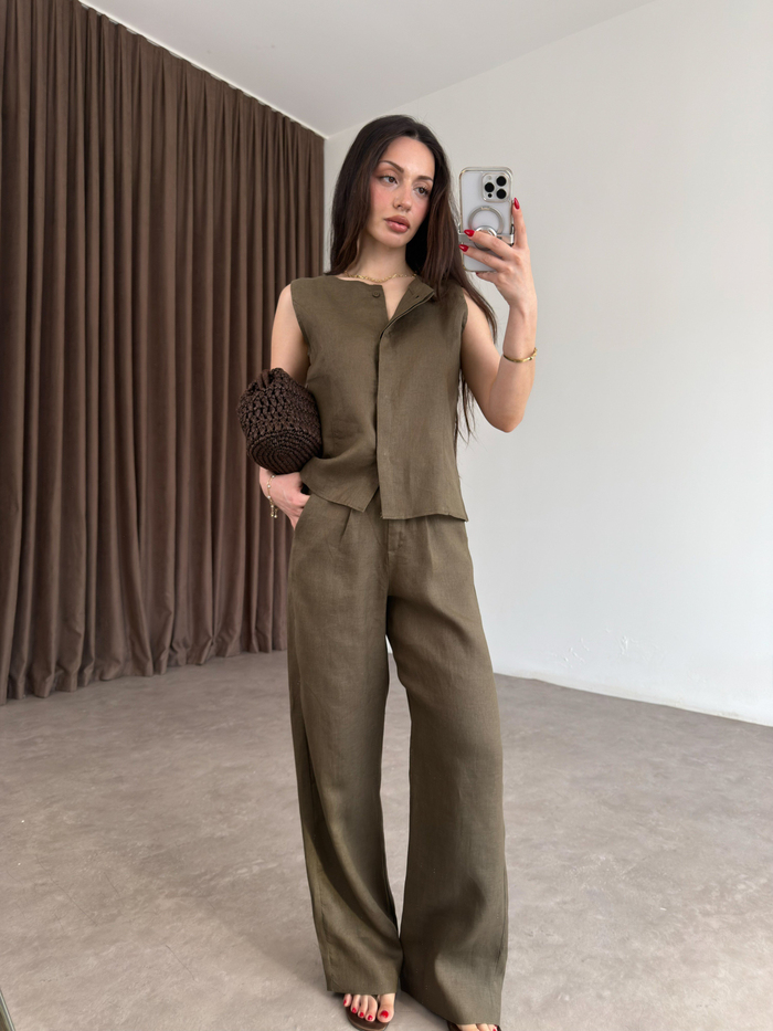 Premium %100  Keten Khaki Pantolon Takım