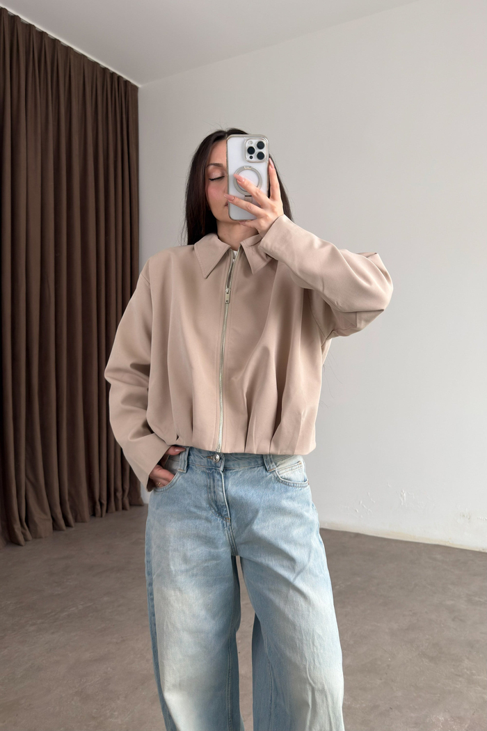 Premium Drapeli Deri Aksesuarlı Taş Ceket