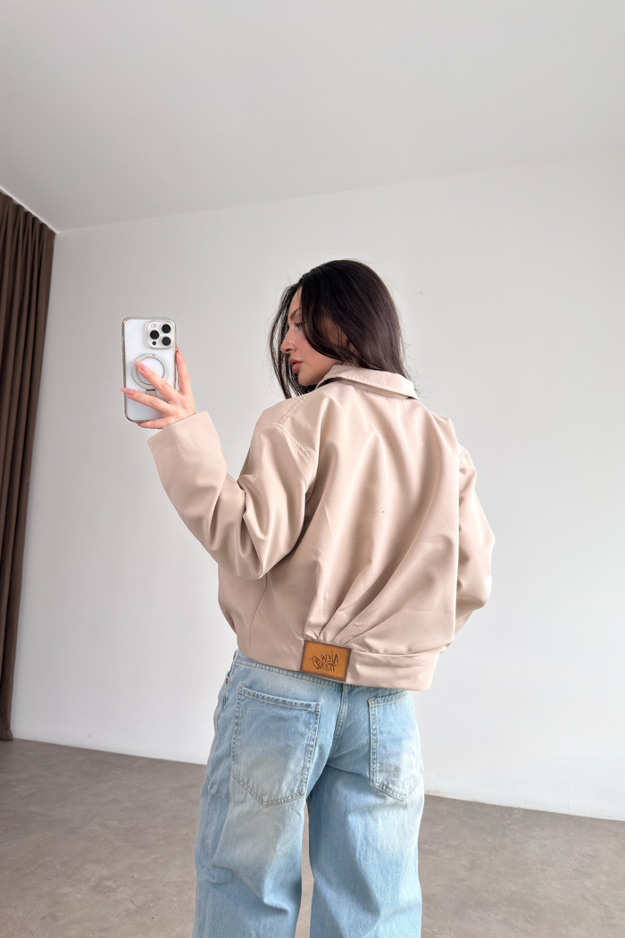 Premium Drapeli Deri Aksesuarlı Taş Ceket