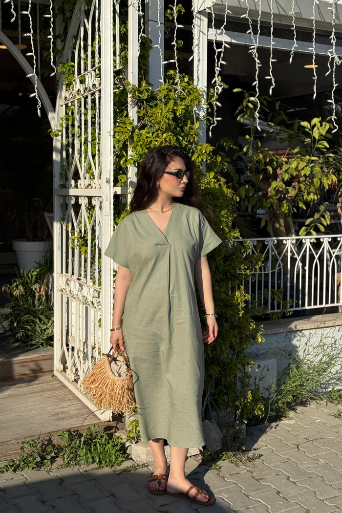Premium Linen Keten Elbise Çağla