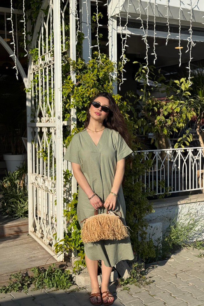 Premium Linen Keten Elbise Çağla