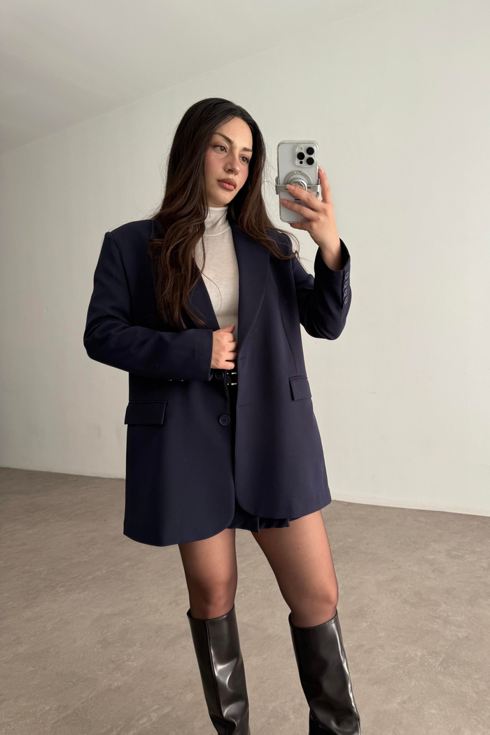 Premium Oversize Blazer Lacivert Etek Takım