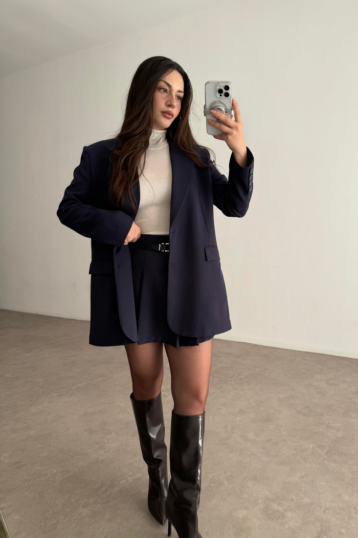 Premium Oversize Blazer Lacivert Etek Takım