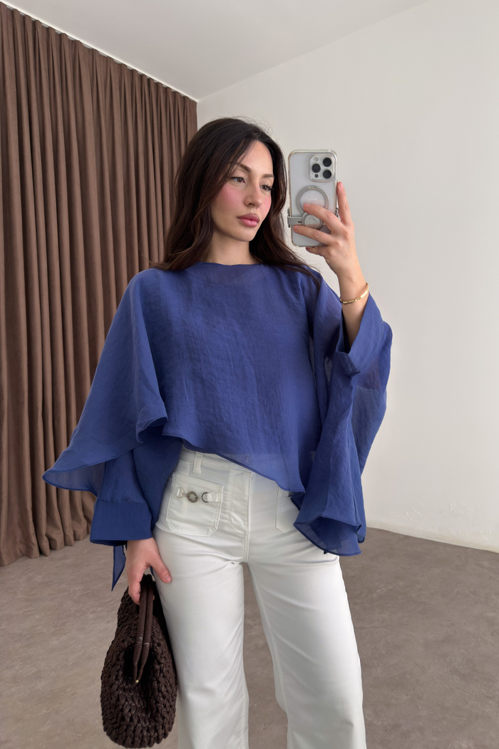 Premium Tensel Mavi Pelerin Bluz