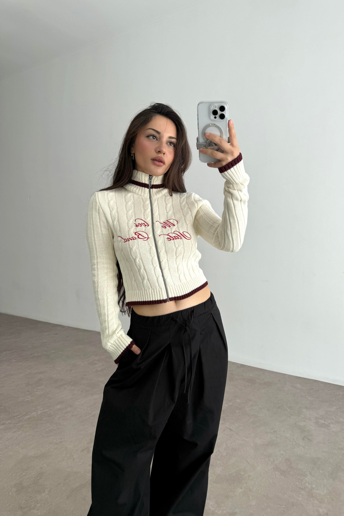 Strdvrs Orj. Fermuarlı Bordo Çizgili Kazak