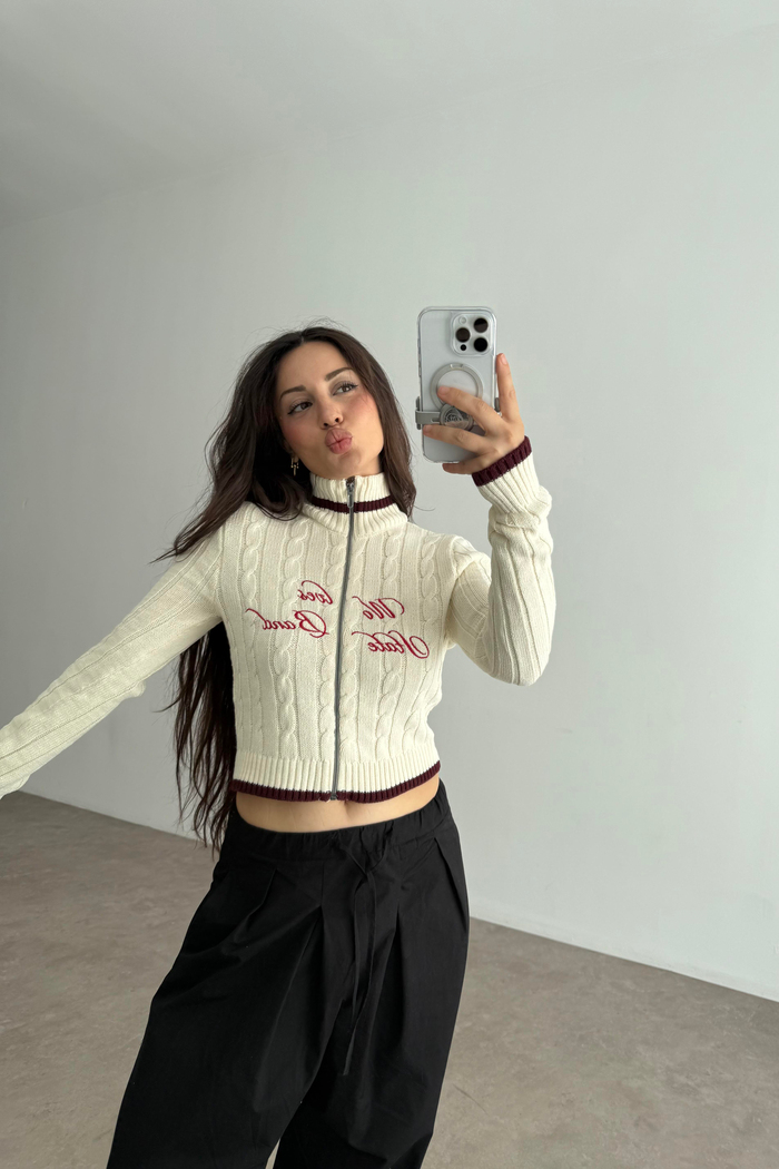 Strdvrs Orj. Fermuarlı Bordo Çizgili Kazak