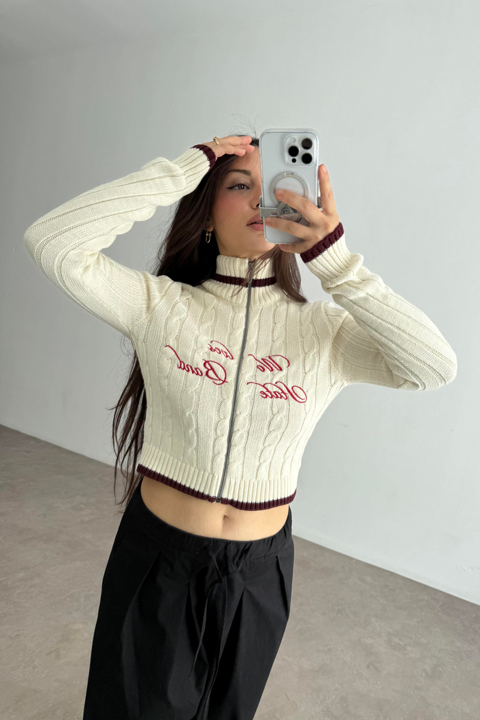 Strdvrs Orj. Fermuarlı Bordo Çizgili Kazak