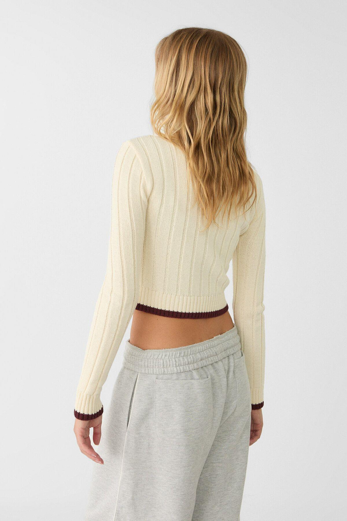 Strdvrs Orj. Fermuarlı Bordo Çizgili Kazak