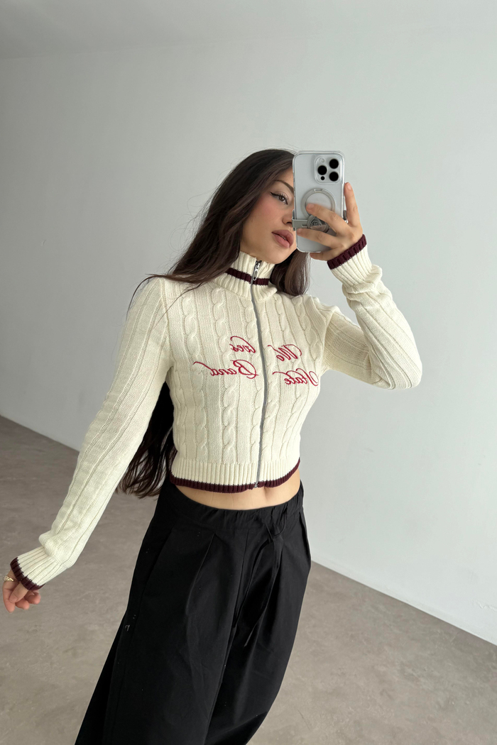 Strdvrs Orj. Fermuarlı Bordo Çizgili Kazak