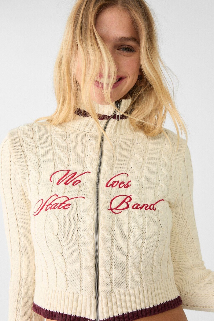 Strdvrs Orj. Fermuarlı Bordo Çizgili Kazak