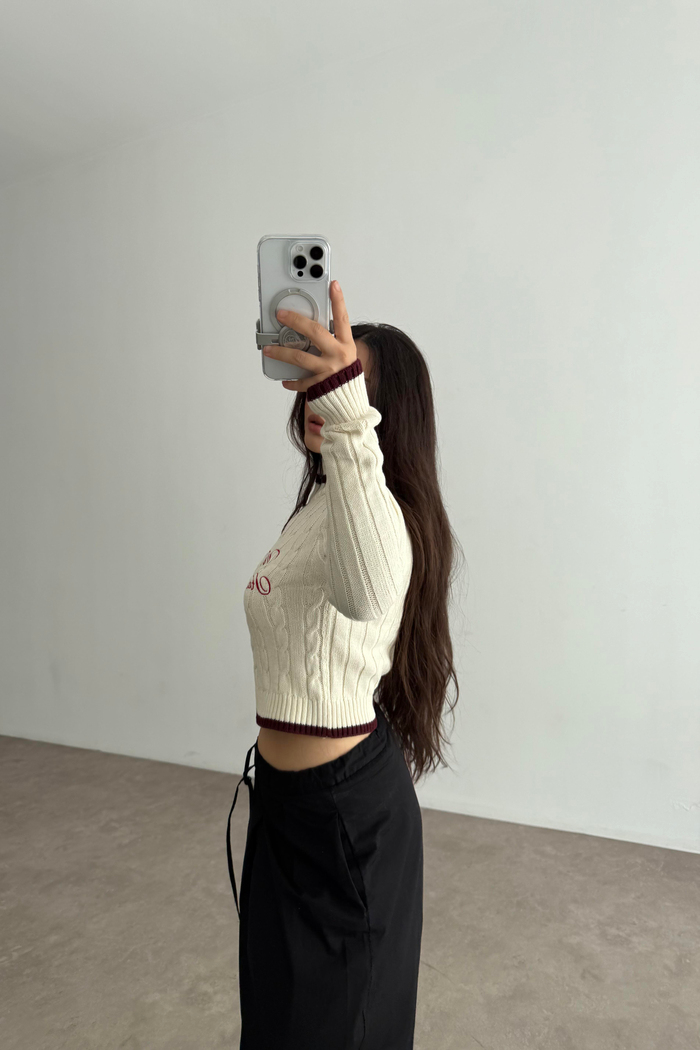 Strdvrs Orj. Fermuarlı Bordo Çizgili Kazak