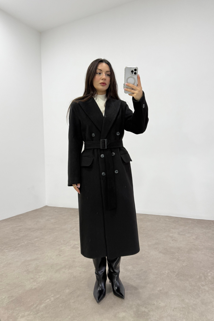 Vkk Orj. Kaşmir Yünlü Siyah Klasik Kaban