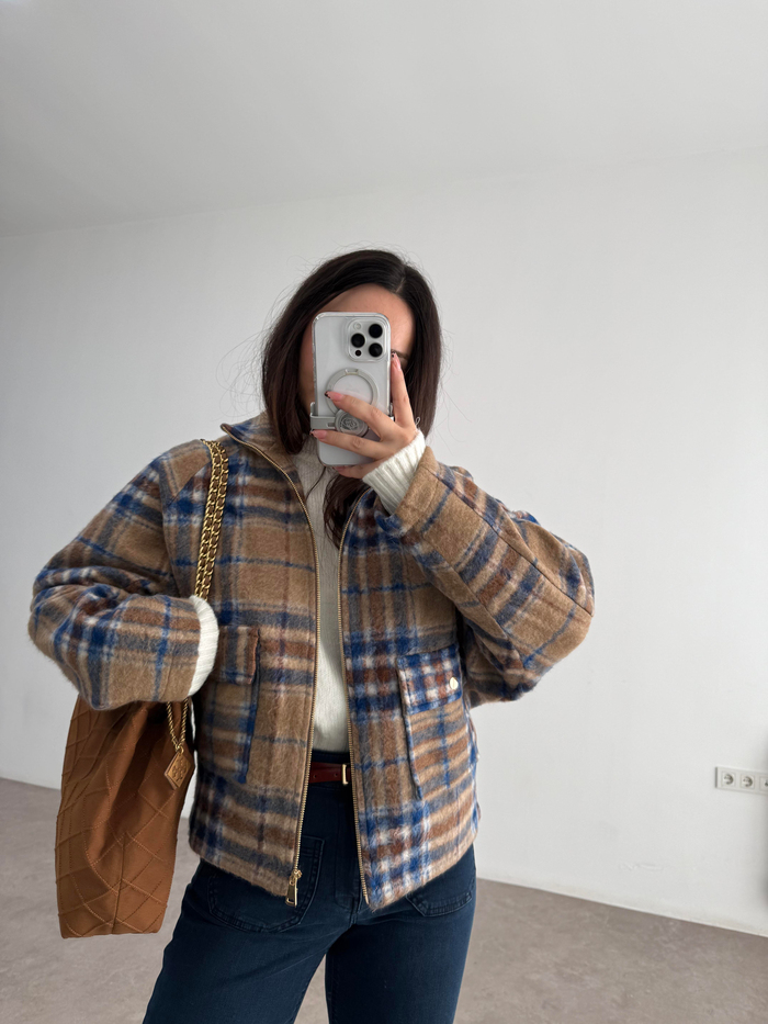 Zr. Kaşe Ekose Camel Ceket  