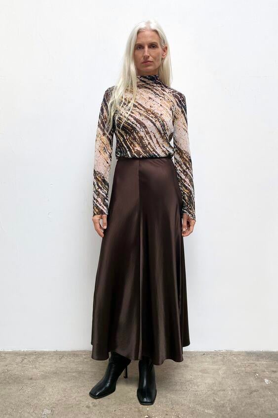 ZR Orij. Acı Kahve Midi Saten Etek