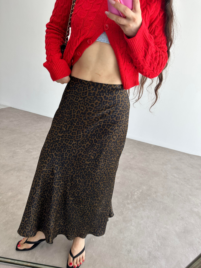 ZR Orij. Leopar Midi Saten Etek