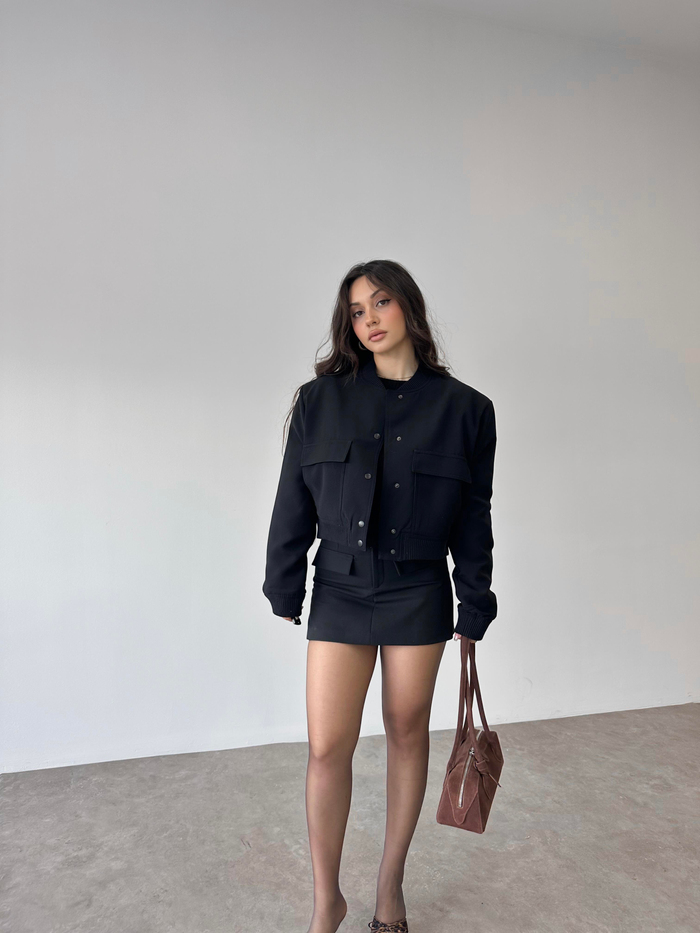 ZR Orj. Cep Detaylı Bomber Ceket Siyah