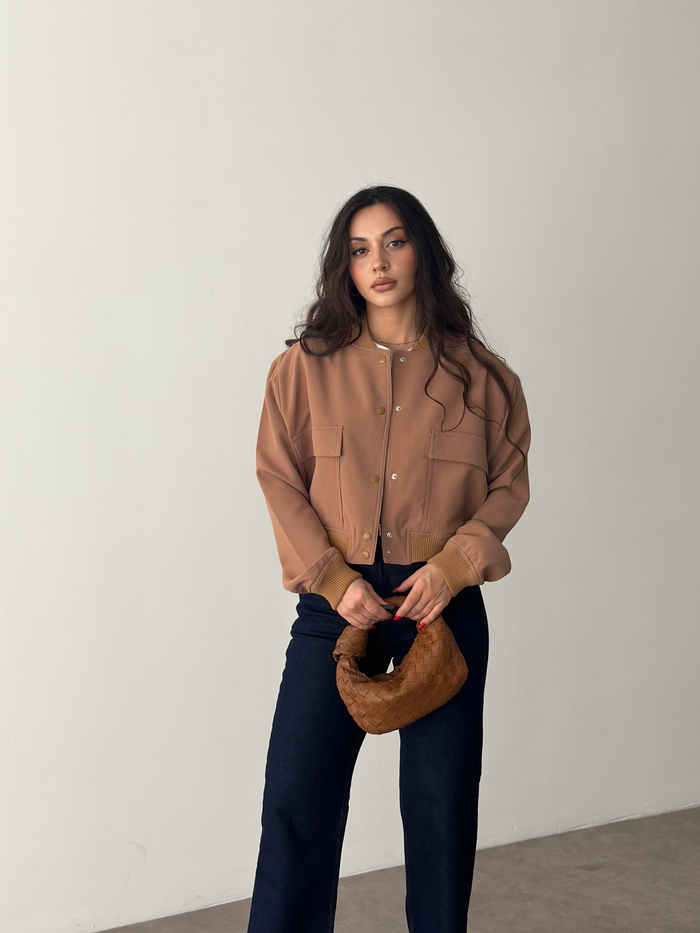 ZR Orj. Cep Detaylı Bomber Ceket Camel