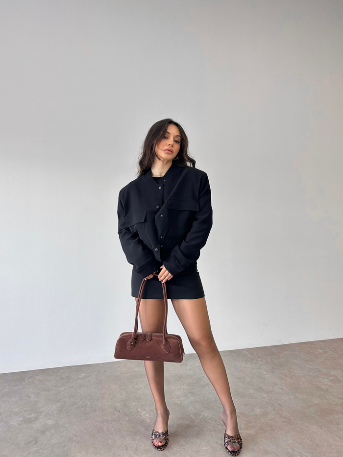 ZR Orj. Cep Detaylı Bomber Ceket Siyah