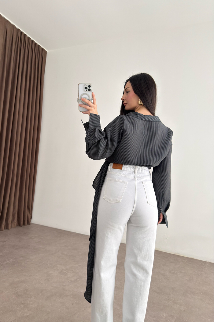ZRA Dikişli Paça Straightleg Beyaz Jean 