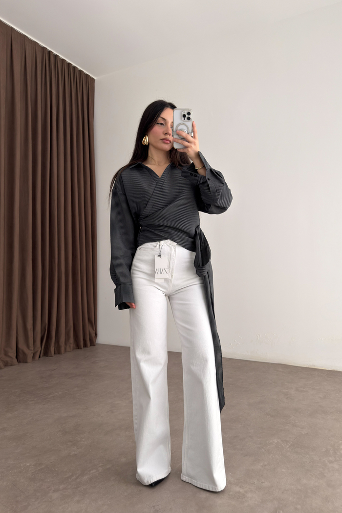 ZRA Dikişli Paça Straightleg Beyaz Jean 