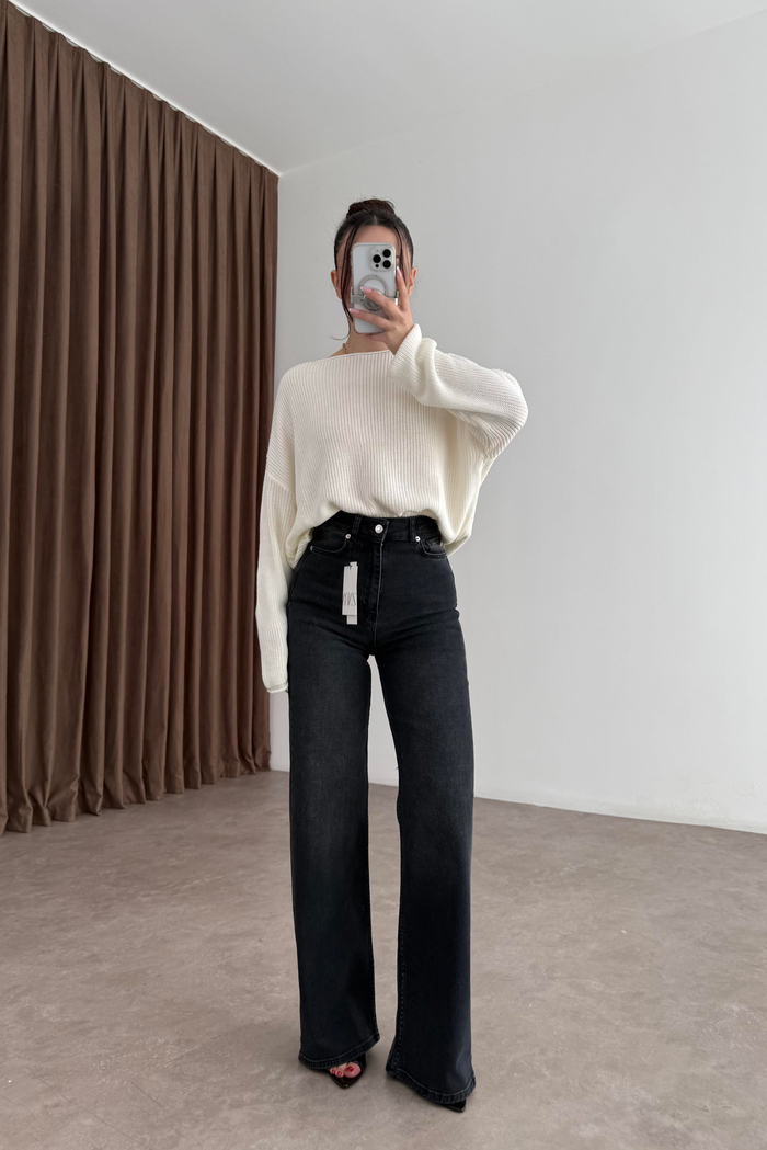 ZRA Dikişli Paça Straightleg Füme Jean 