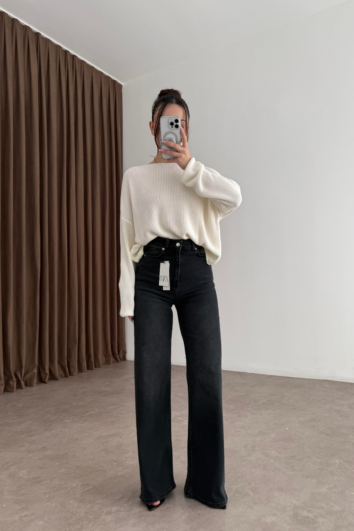 ZRA Dikişli Paça Straightleg Füme Jean 