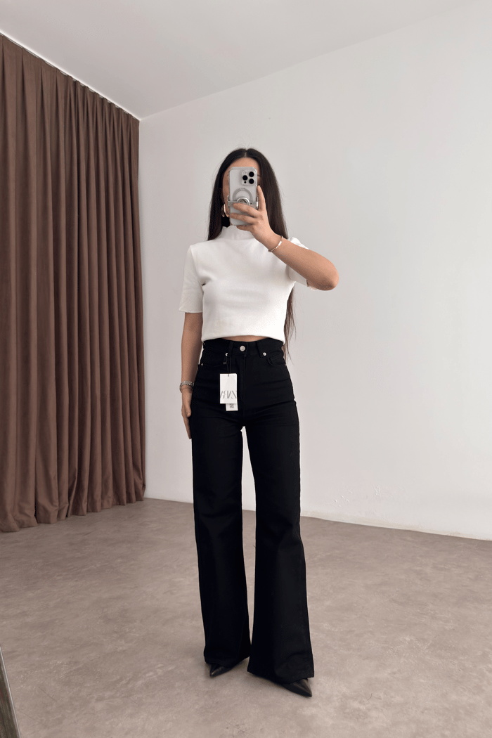 ZRA Dikişli Paça Straightleg Siyah Jean 