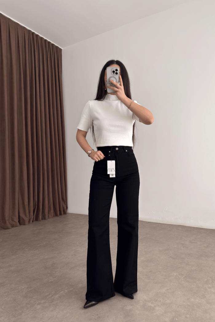 ZRA Dikişli Paça Straightleg Siyah Jean 