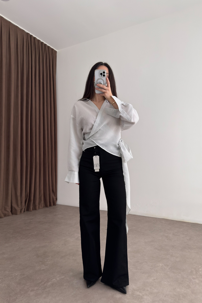 ZRA Dikişli Paça Straightleg Siyah Jean 