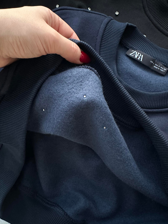 ZRA Kristal Taşlı Lacivert Sweatshirt