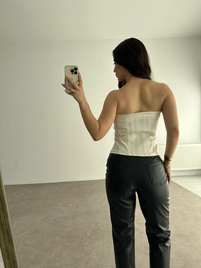 ZRA Orijinal Metalik Denim Korse Top
