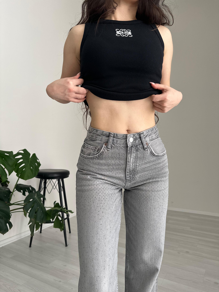 ZRA Orj. Taşlı Gri Jean