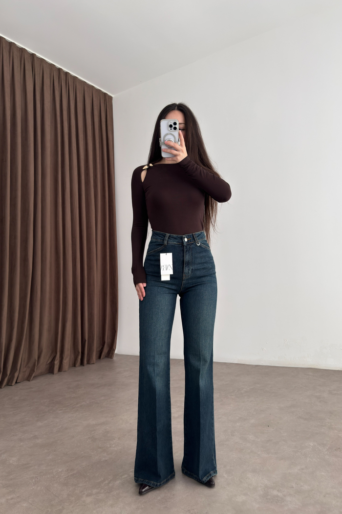 Zra Orj. Ütü Detaylı Flare Vintage Mavi Jean 