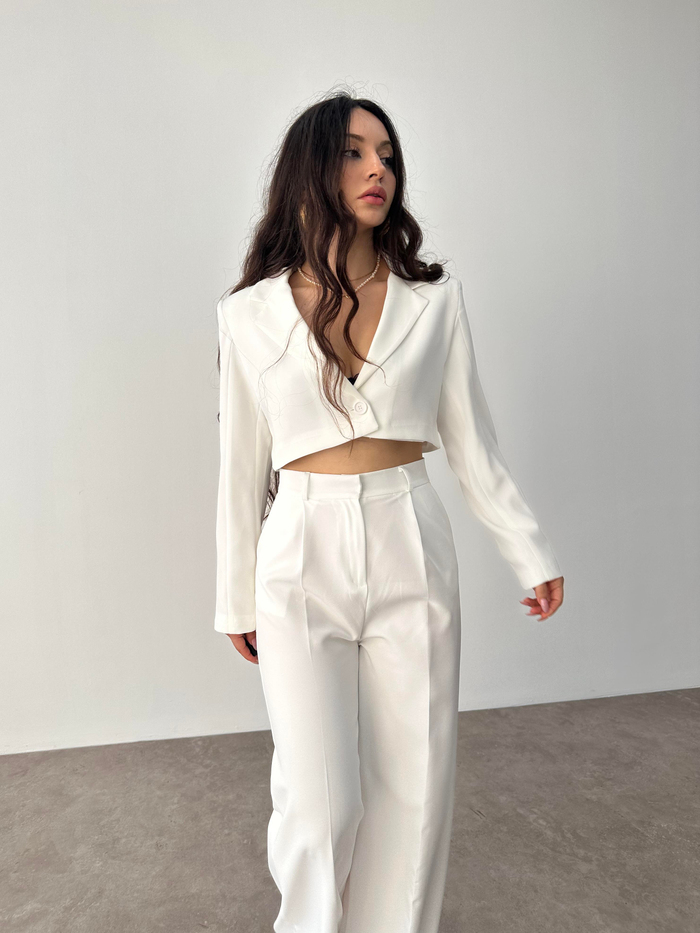 Zra Orj. Yüksek Belli Beyaz Palazzo