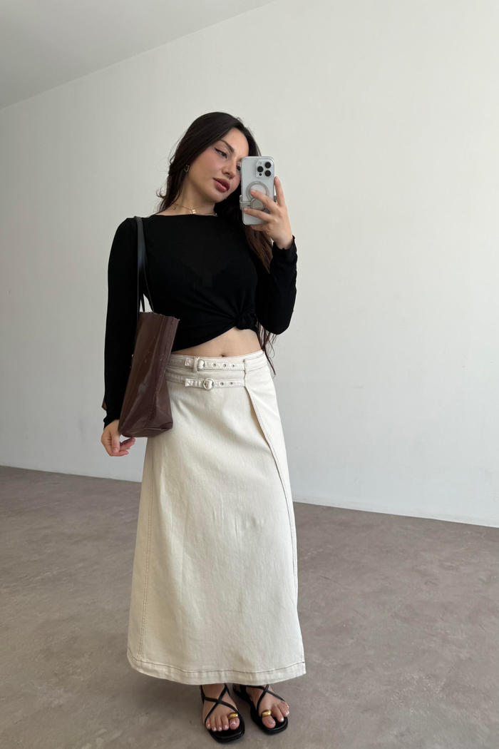 Zra Orj. Kemer Bağlama Detaylı Taş Etek 