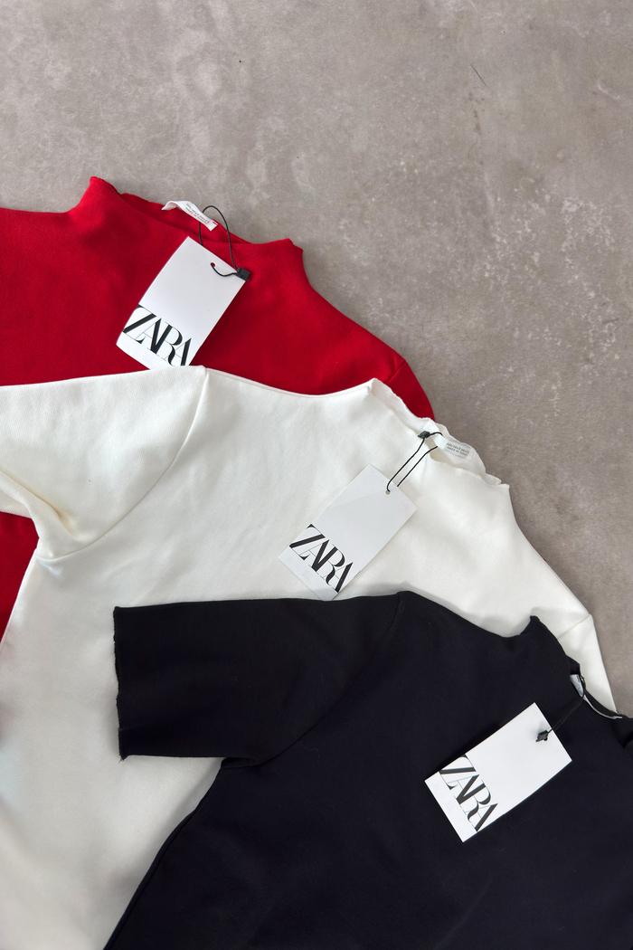 Zra Orj. Dik Yakalı Kırmızı Triko Bluz 