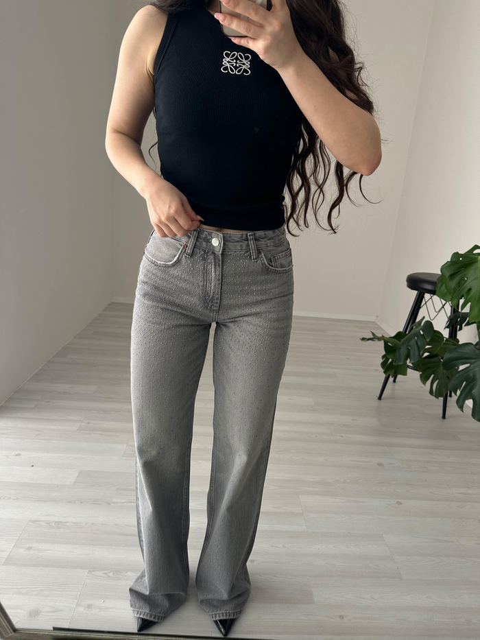 ZRA Orj. Taşlı Gri Jean