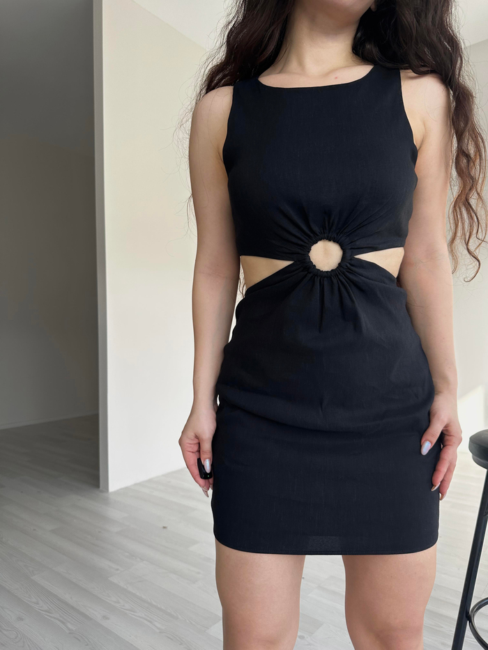 Zra Orj. Halka Detaylı Siyah Elbise